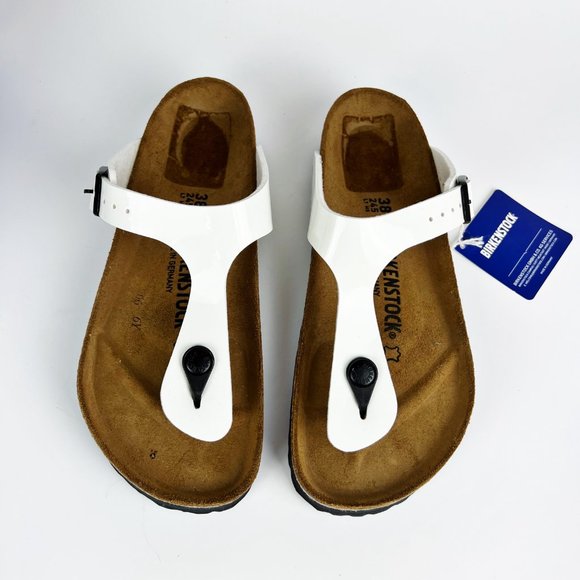 Birkenstock Womens US Size 7 EU 38 Gizeh Patent White Birko-Flor Flip Flops - Picture 4 of 11